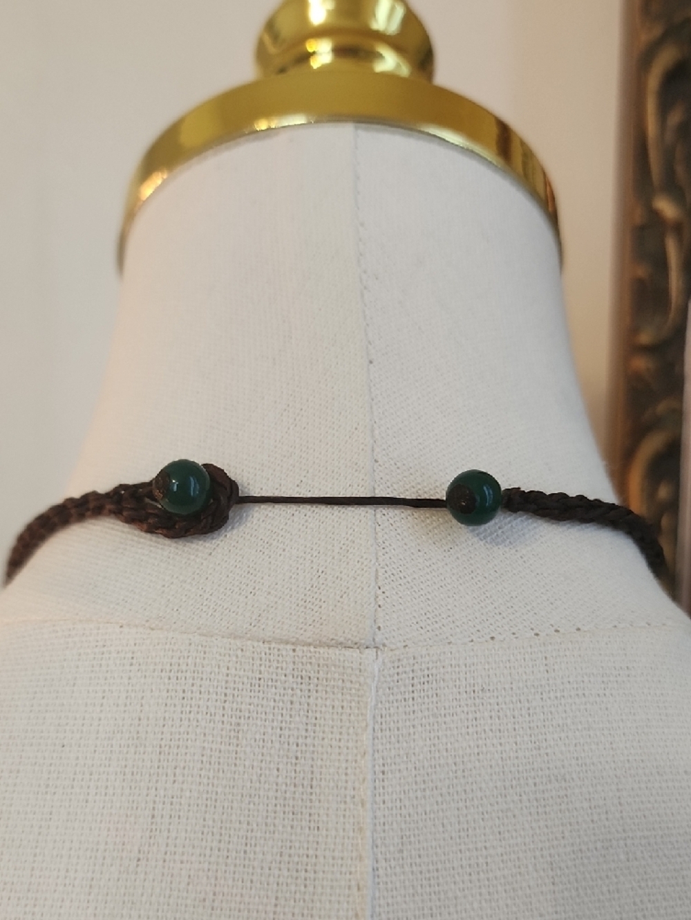 Green Beaded Statement Necklace Floral Cluster Bib Braided Cord - Picture 8 of 10